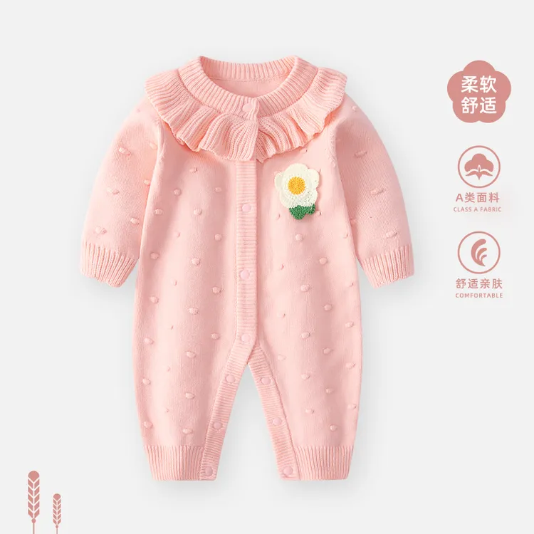 婴儿连体衣秋装毛衣外套衣服女宝宝洋气针织衫衣服春秋长袖外出服