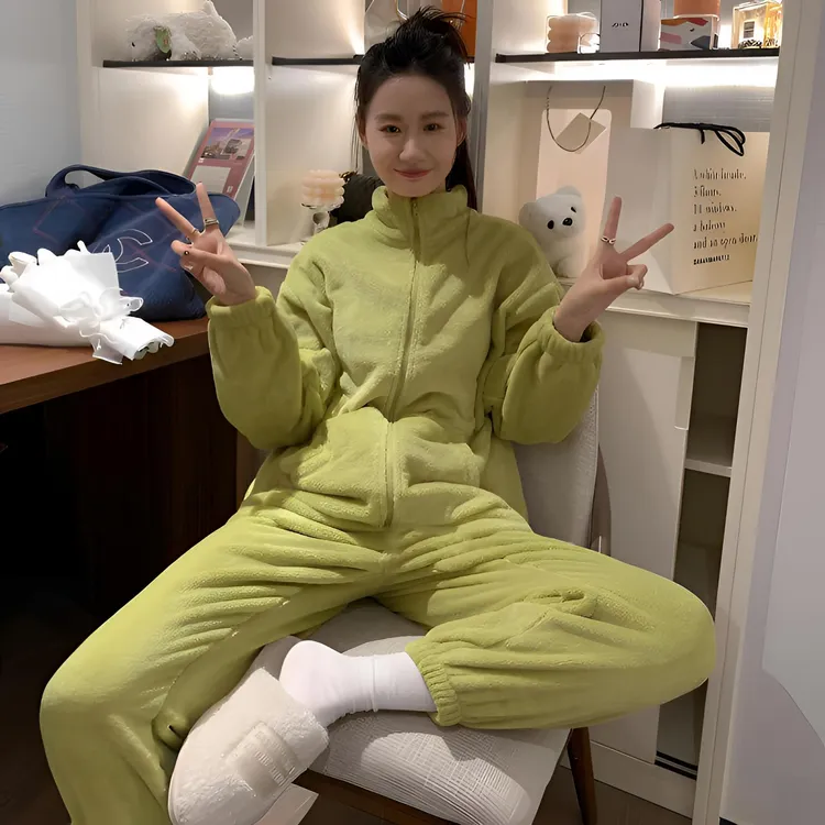 简约可外穿少女加厚加绒运动睡衣女款冬季珊瑚绒法兰绒家居服套装