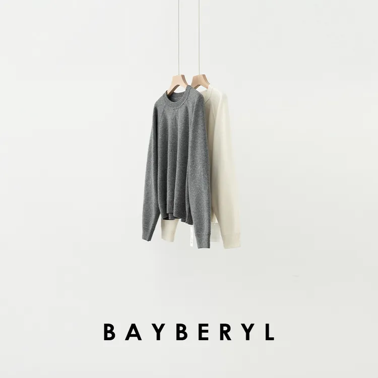 BAYBERYL老贝交叉圆领百搭插肩时尚冬羊绒针织衫ZZS5G0302-12/12