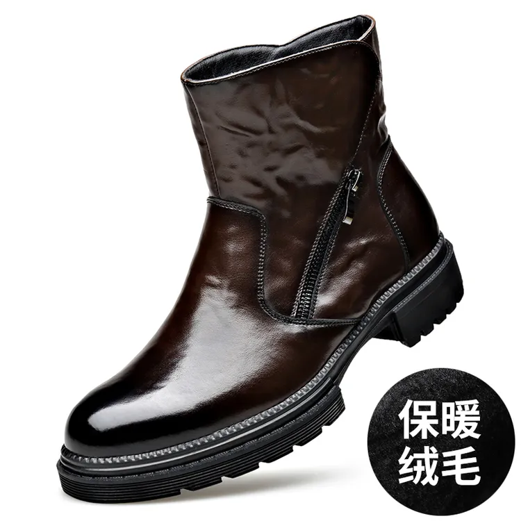 真皮马丁靴男高帮冬季加绒保暖短靴潮流英伦风中帮男士切尔西靴