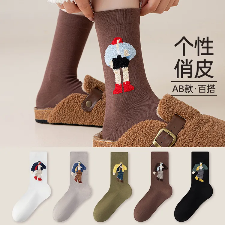 可爱卡通袜子女2025新款爆款中筒袜春秋季白色ins潮韩版长筒秋冬