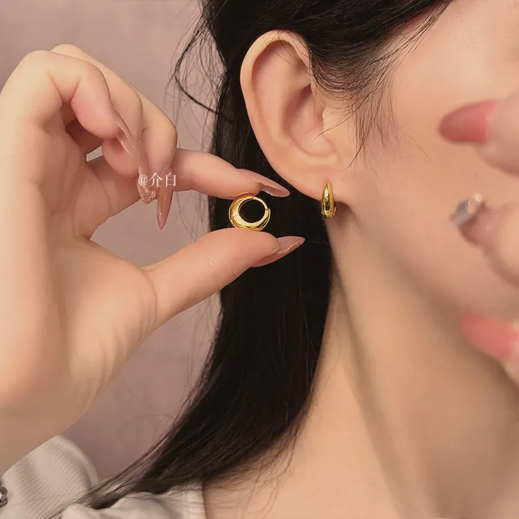 铜合金耳饰 气质耳扣耳环日韩光面耳饰ins复古耳钉素款女