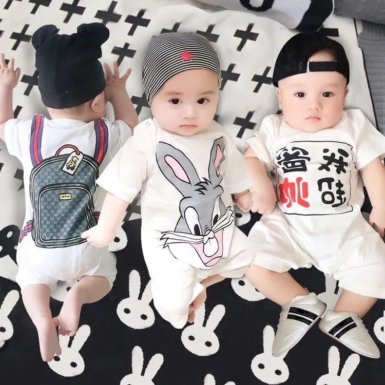 婴儿连体衣夏季短袖纯棉哈衣夏装新生儿薄款衣服包屁衣宝宝睡衣 