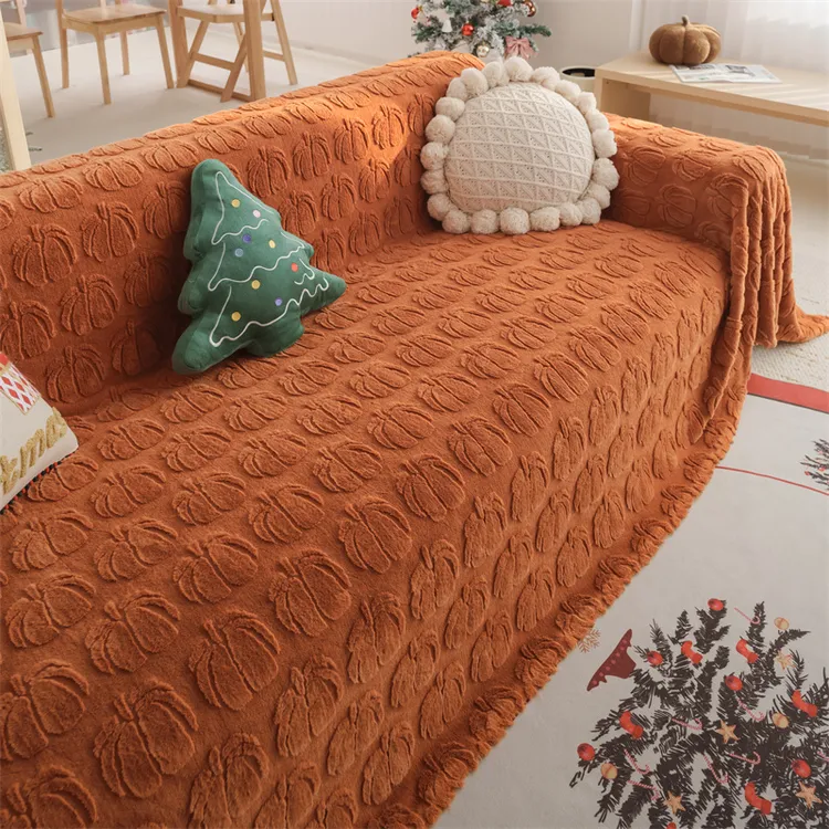 仿兔毛奶油风沙发盖布25新款沙发垫秋冬盖毯沙发巾全包套罩子南瓜