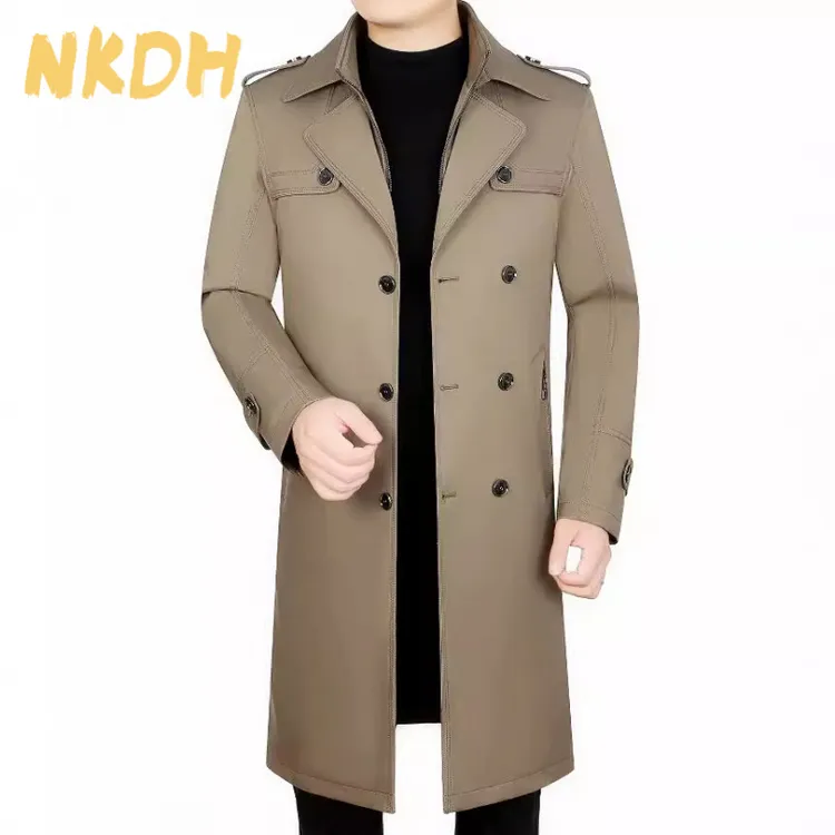 NKDH2025秋冬新款男土风衣外套帅气时尚修身中长款可脱卸内