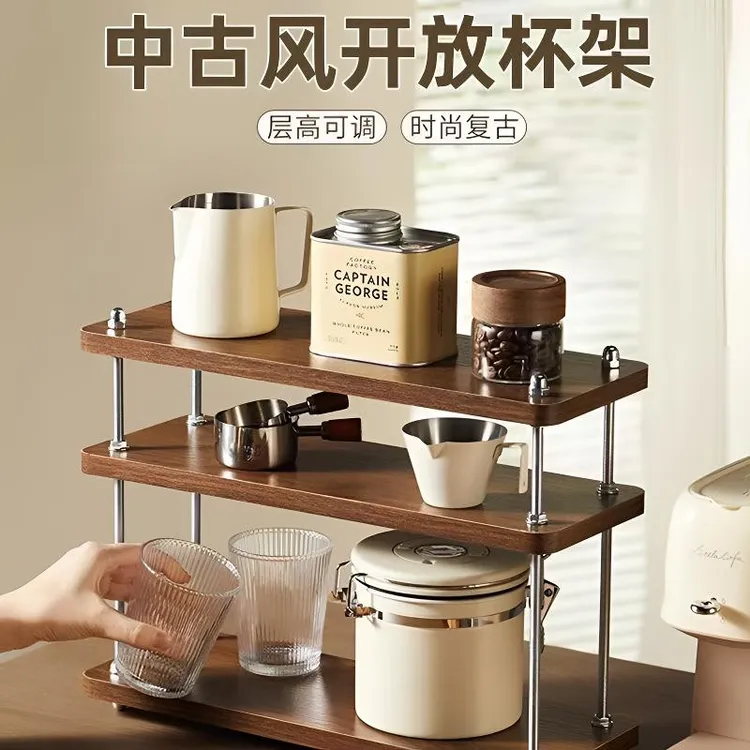 置物架中古风架子厨房架子办公桌隔层架工位桌面收纳小书架茶杯架
