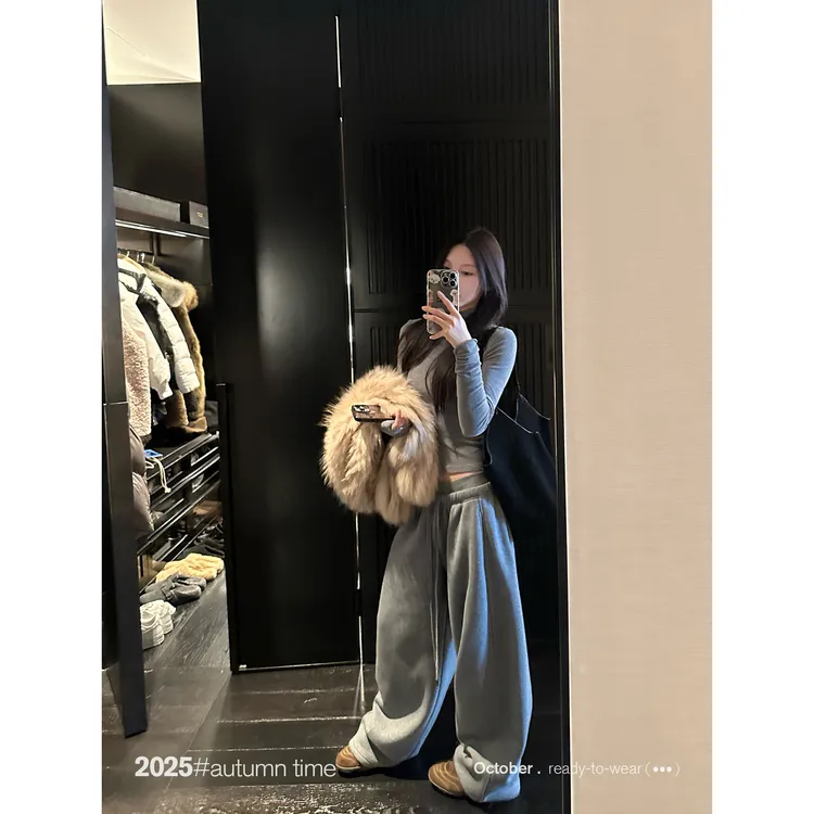 SUNONEONE 磨毛加绒韩式休闲套装女秋冬打底衫裤子两件套H1524A