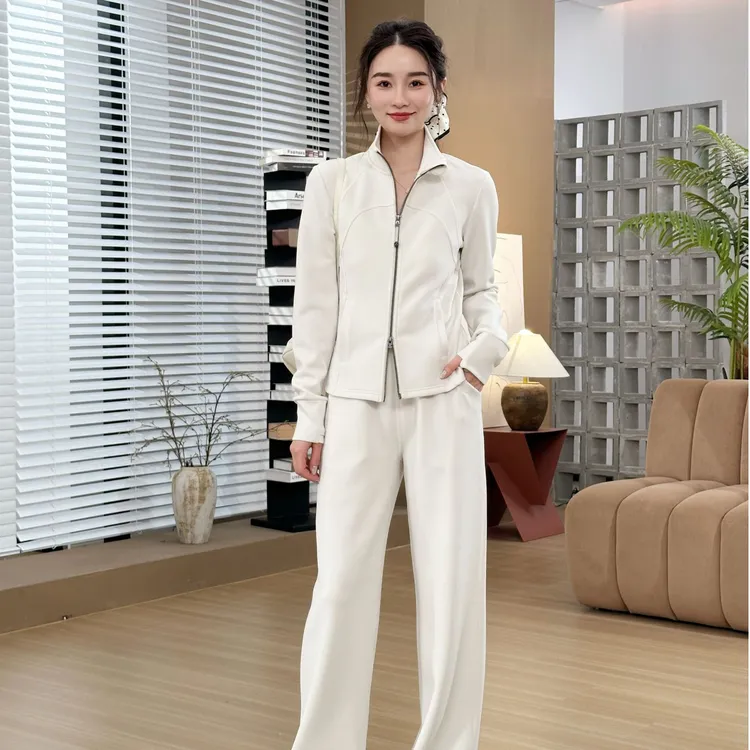 HELAAOMI “LU系套装”立领拉链外套显瘦松紧腰长裤套装CY5AC99404