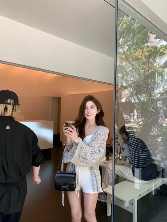 obaa 2025春夏慵懒纯欲手工钩织镂空针织开衫空调衫