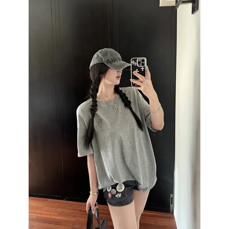 黑泽玄七「KT刺绣懒人t系列」早秋时尚长短袖双版 四季随手搭T恤女