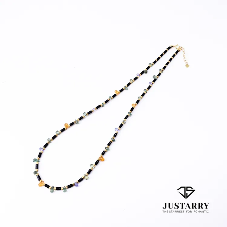 JUSTARRY【精灵】S925银天然黑玛瑙多宝水滴设计款锁骨链百搭女神范
