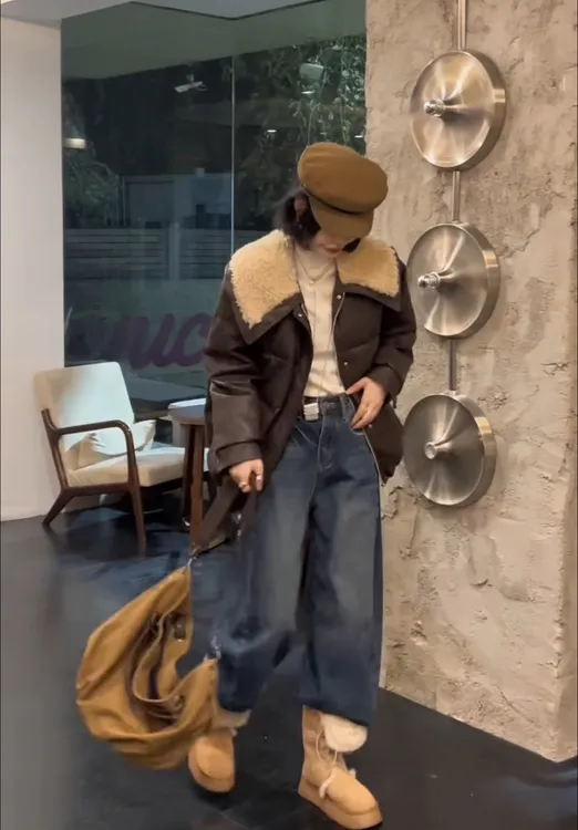 2025冬新款时尚欧货胖mm毛毛翻领宽松洋气百搭遮肉加厚外套88395