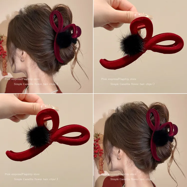 新年红色抓夹发量大发夹2026新款高级感后脑勺盘发鲨鱼夹发卡头饰