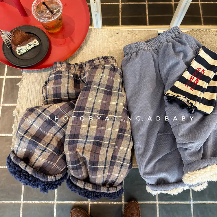 CoCoNut.韩国儿童韩版冬款加绒加厚棉裤子女童男童长裤格子宝宝潮