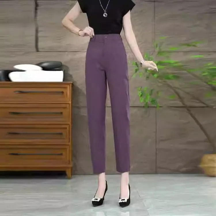 拉夏贝尔小个子哈伦裤2025夏季薄款高腰垂感九分烟管裤显瘦西裤子