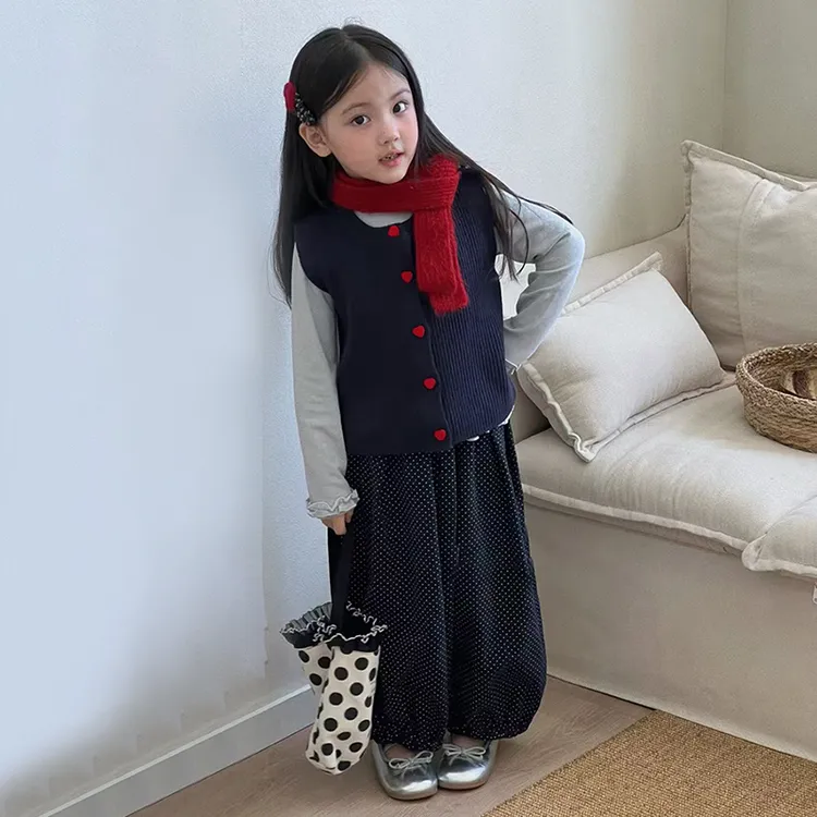【安安家】女童韩版秋季打底马甲真两件上衣波点裤子三件套Z-CZ006