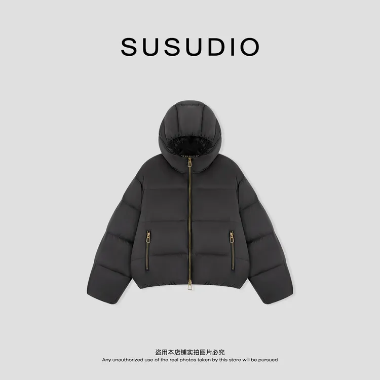 SUSUDIO 冬季格子里衬撞色面包云朵感绵软保暖短款羽绒服 70425