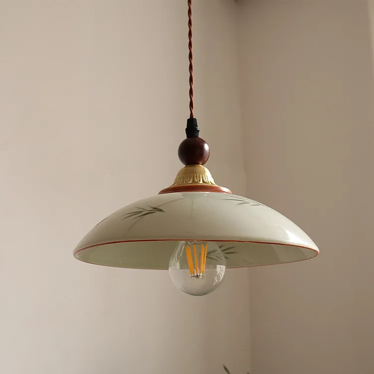 中古风法式复古釉面手绘竹叶陶瓷壁灯卧室床头玄关过道民宿小吊灯