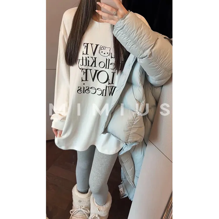 【mimius】P 加绒磨毛保暖字母印花打底T恤 G10285