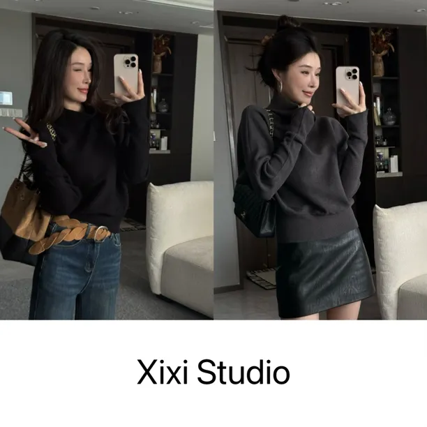 【西西】物光耀眼 气质时尚堆堆领蝙蝠袖收腰针织毛衣