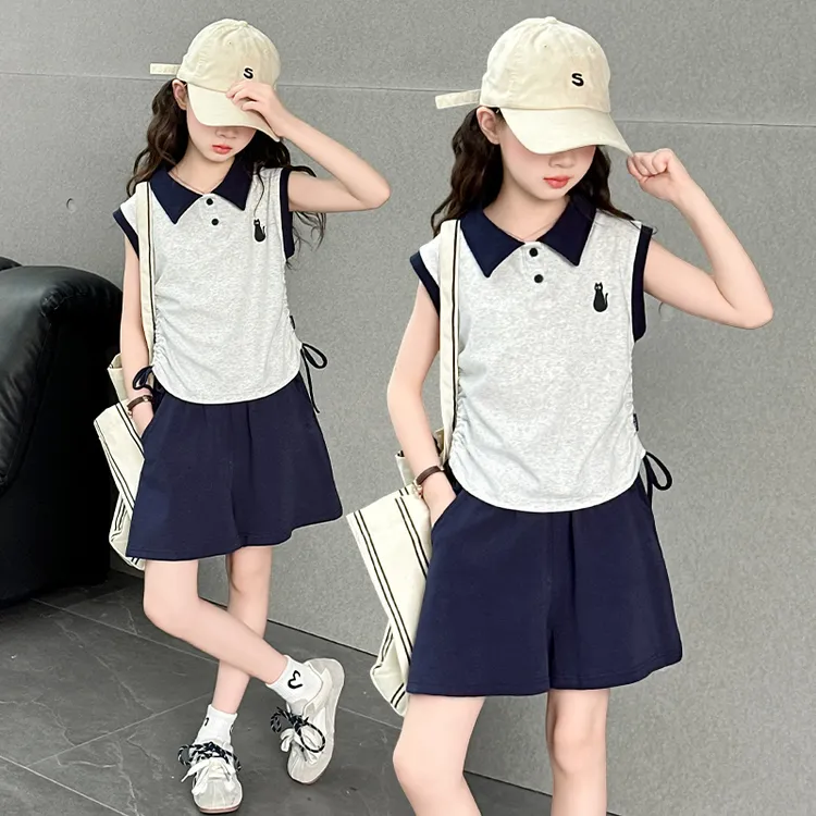 女童夏装套装2025新款6-12岁洋气休闲夏季中大童运动时髦韩范潮衣