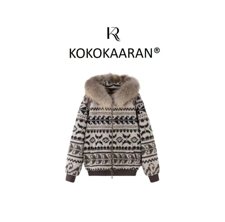 kokokaaran/可可咔伦费尔岛外套"毛领复古拉链温暖感外套SH250693