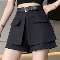 不规则短裤女春秋新款爆款高腰裙裤设计感显瘦黑色百搭a字阔腿裤