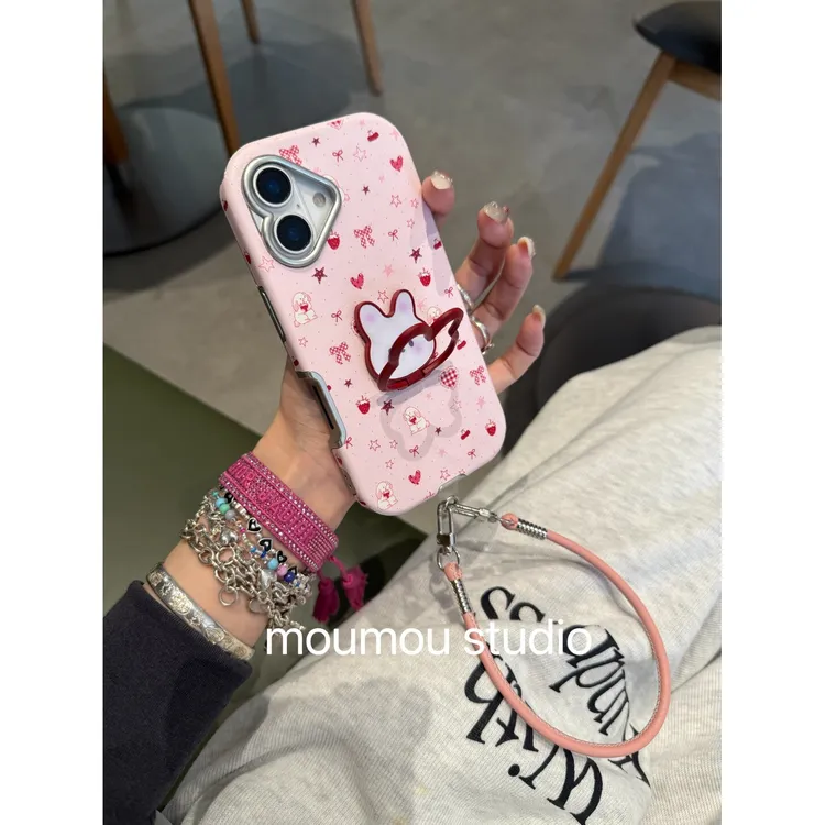皮纹支架甜美兔子适用于苹果16promax手机壳15Pro保护套14/13少女