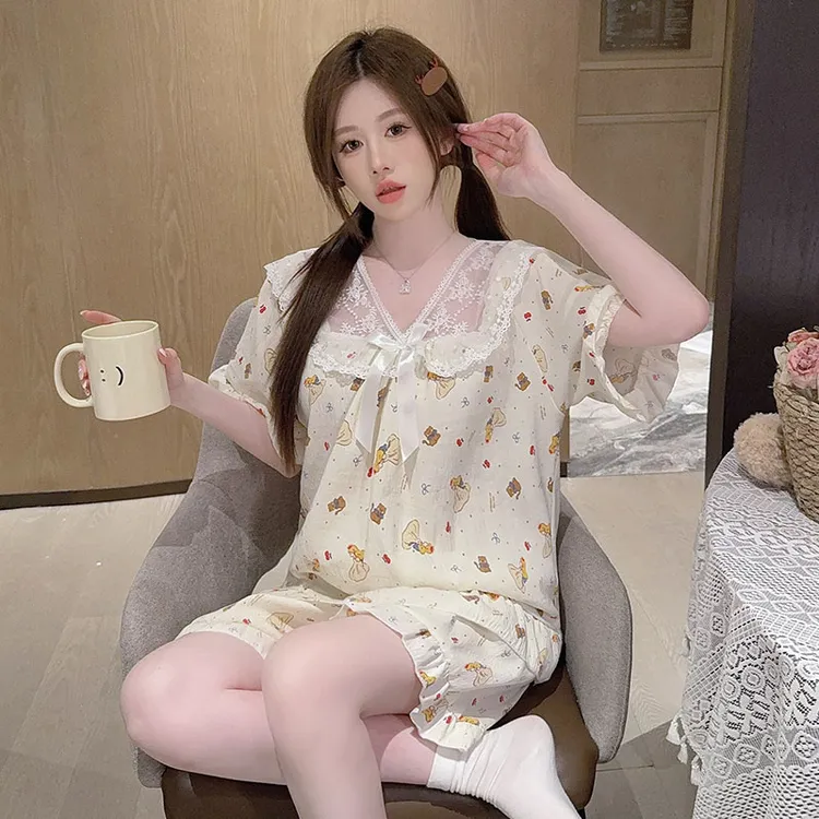 夏季睡衣女两件套网红短袖短裤薄款超仙大码宽松胖MM300斤家居服