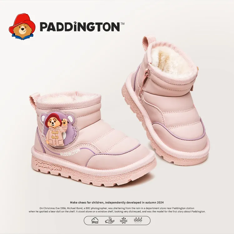 帕丁顿熊儿童雪地靴时尚潮流棉鞋童鞋加绒保暖冬季中大童防滑鞋子