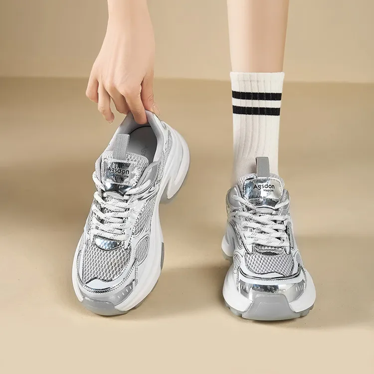 2025新款老爹鞋女春季2025新款厚底学院风休闲运动网面跑步鞋ins