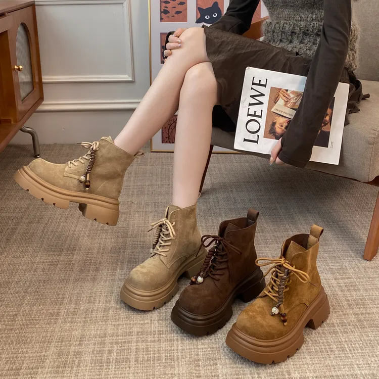 贾不假马丁靴女款2025新款夏季潮流复古小个子厚底休闲英伦风短靴