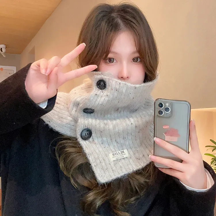 韩式假领子围脖百搭韩版钮扣高级感韩国女毛线套头秋冬季针织新款
