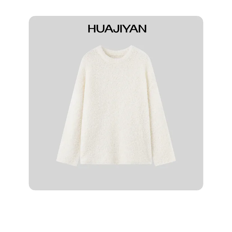 华吉言/HUAJIYAN【奶霜】马海毛羊毛混纺立体肌理感圆领毛衫毛衣