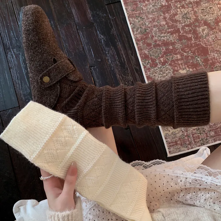 复古羊毛袜子女秋冬季美拉德咖色小腿堆堆袜冬天日系长袜配长靴子
