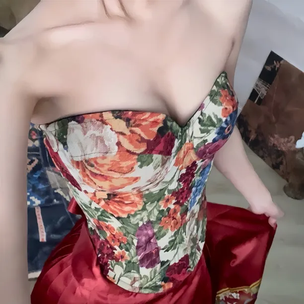 25801-（带胸垫）提花法式真鱼骨复古高级感抹胸鱼骨抹胸