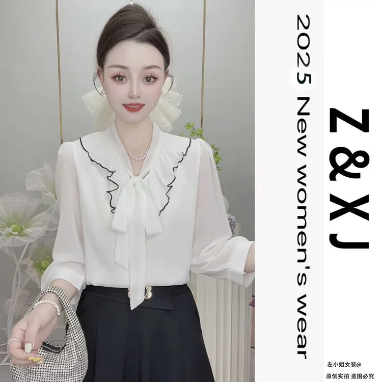 2025新款七分袖衬衫洋气百搭衬衣设计感上衣女装
