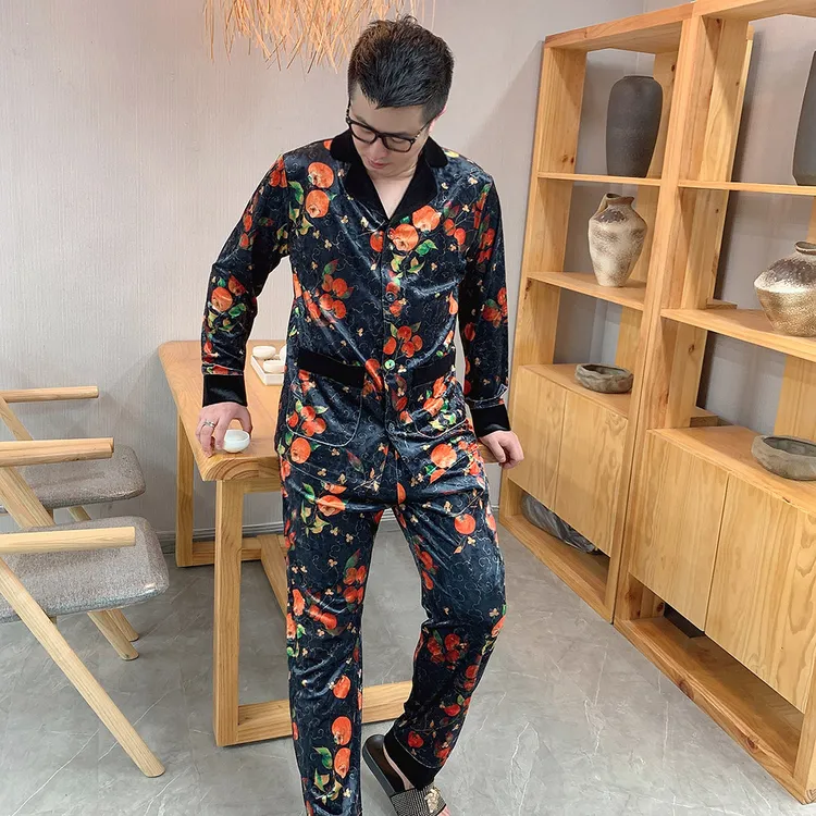 男士大码休闲金丝绒睡衣套装2025秋季高品质可外穿家居服两件套潮