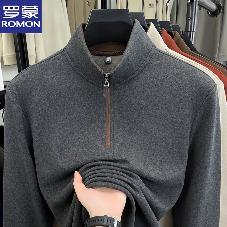 罗蒙2025秋冬新款德绒半拉链卫衣男立领长袖T恤保暖双面绒打底衫
