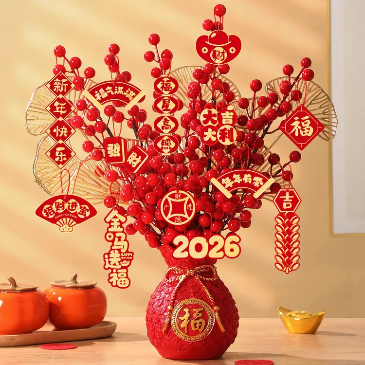 2026马年新年装饰品发财果福桶摆件春节客厅过年喜庆挂件氛围布置