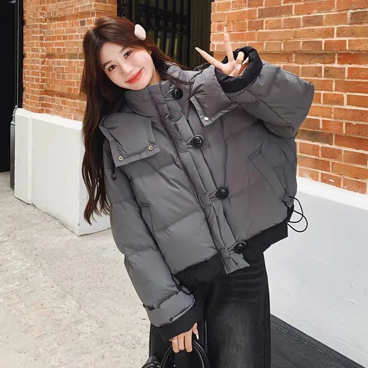 0302025冬季新款棉衣女短款时尚百搭棉袄韩版连帽撞色棉服