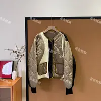 喜樂  2025纯棉撞色针织拼接V领绗线夹棉棉服外套秋冬季新款女士