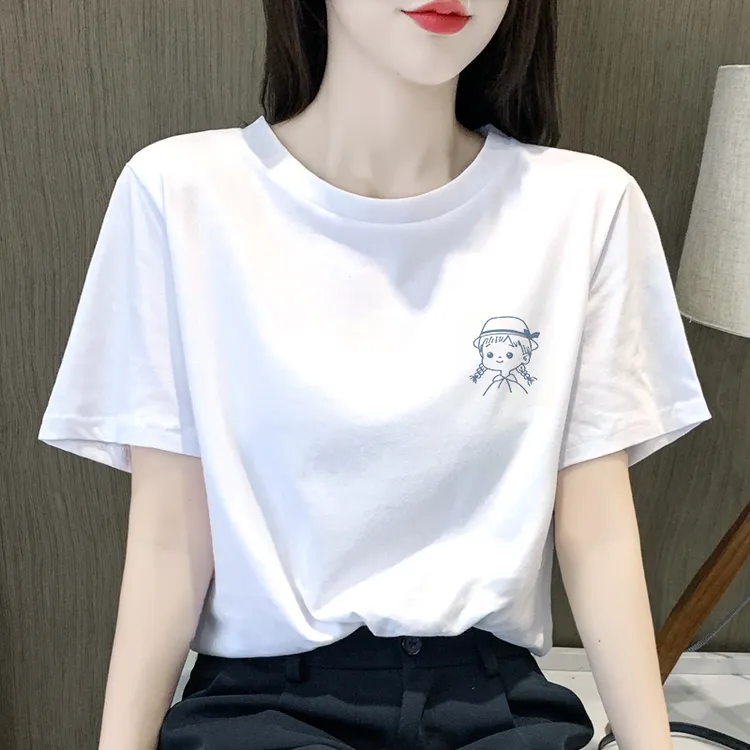 欧货棉质短袖t恤女夏季2025新款白色休闲体恤设计感小众别致上衣