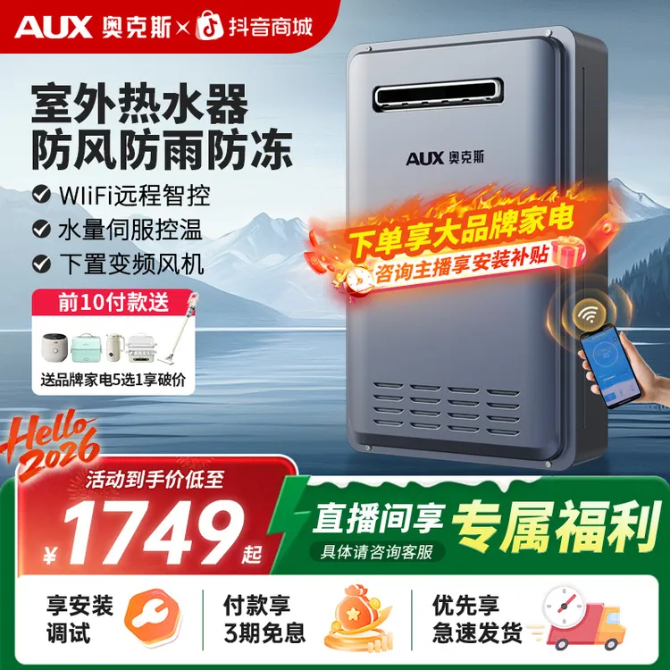 奥克斯室外燃气热水器双增压防冻户外机零冷水天然气