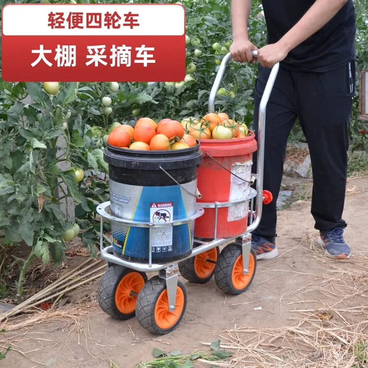 手推车放桶专用采摘瓜果蔬菜家用运输车可推拉搬运车圆圈护栏拉水
