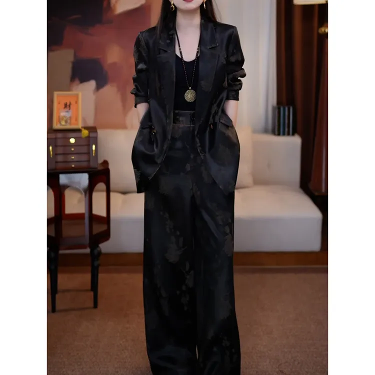 高级感轻奢时尚裤套装女2025秋季新款洋气百搭西装领外套+阔腿裤