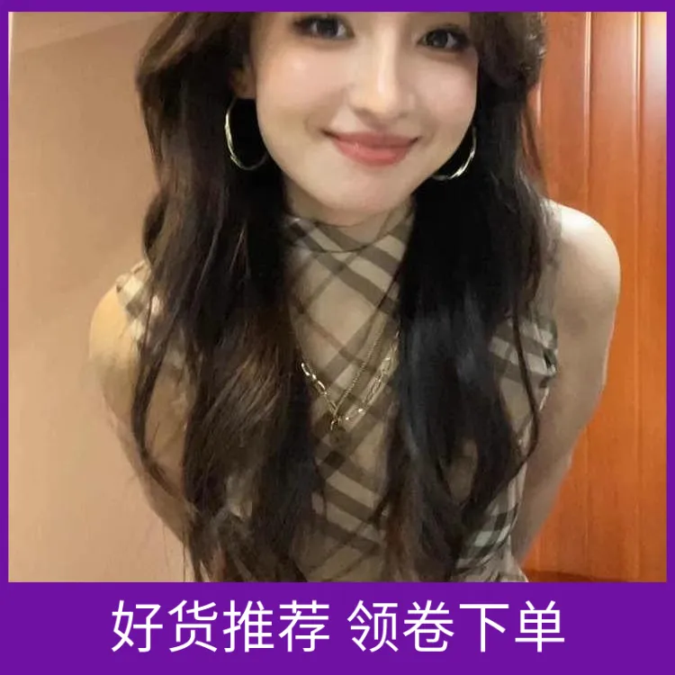 复古辣妹格纹蕾丝衫女装2025夏季新款气质修身显瘦半高领无袖上衣