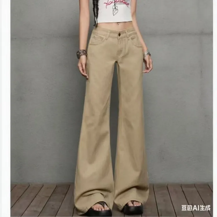 B2028新款不贴腿牛仔卡其色喇叭裤显瘦百搭休闲时尚韩版秋季女裤