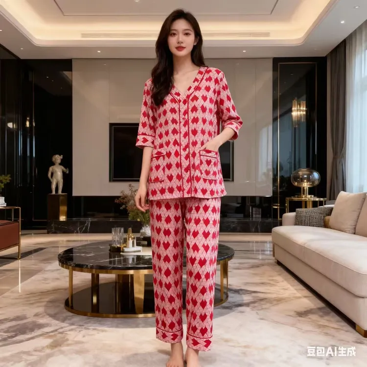 雅致内衣 | 女士春秋长袖桃心休闲高级感家居服睡衣套装