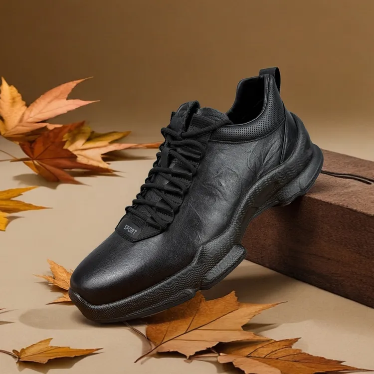 头层牛皮厚底加绒防滑轻便运动休闲鞋2025秋冬新款真皮商务休闲鞋